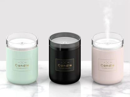 Compact USB-powered air humidifier with adjustable mood lighting, ideal for desks or bedside tables