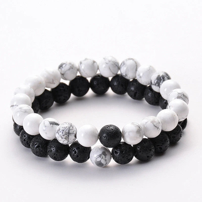 Classic black matte green malachite bracelets with elastic strand for unisex wear