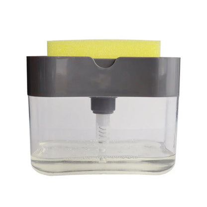 Sleek 2-in-1 soap dispenser and sponge caddy with push-button operation, modern design, and large 380ml capacity