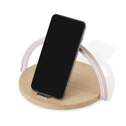 Foldable wireless charging stand with integrated LED table lamp for smartphones