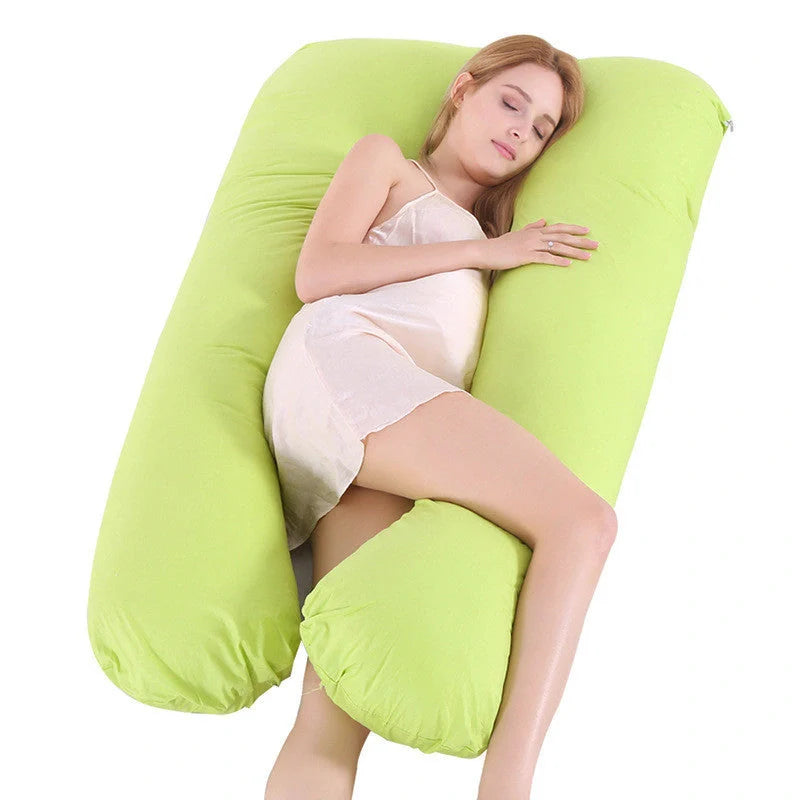 Premium U-shaped pregnancy pillow with soft cotton casing and polyester fiber filling for exceptional comfort and support