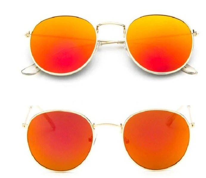 Women's retro metal sunglasses with round frame in gold and silver options
