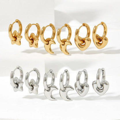 Elegant stainless steel earrings with a glossy finish, available in classic gold and silver tones.