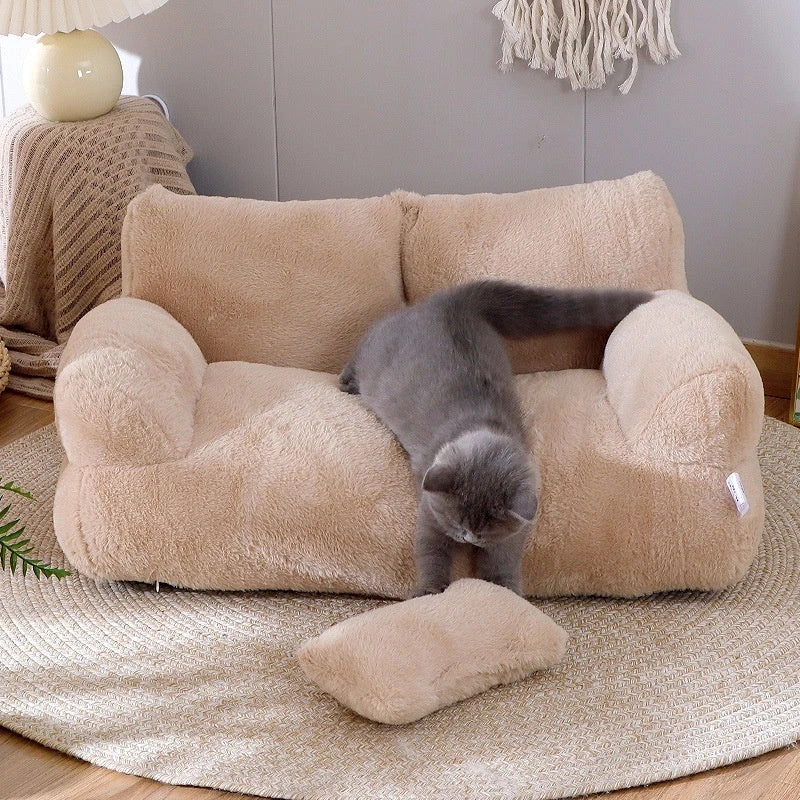 Cozy and comfortable pet lounger with plush backrest, non-slip bottom, and moisture-resistant design for cats and small dogs