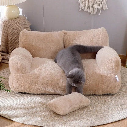 Cozy and comfortable pet lounger with plush backrest, non-slip bottom, and moisture-resistant design for cats and small dogs