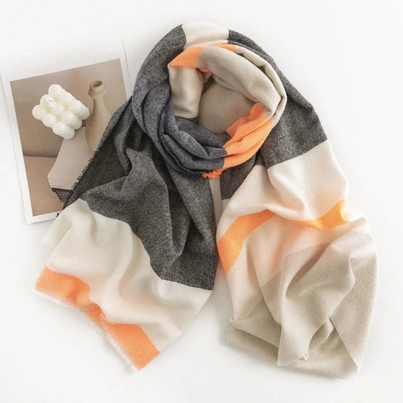 Herringbone pattern artificial cashmere scarf with tassel fringes