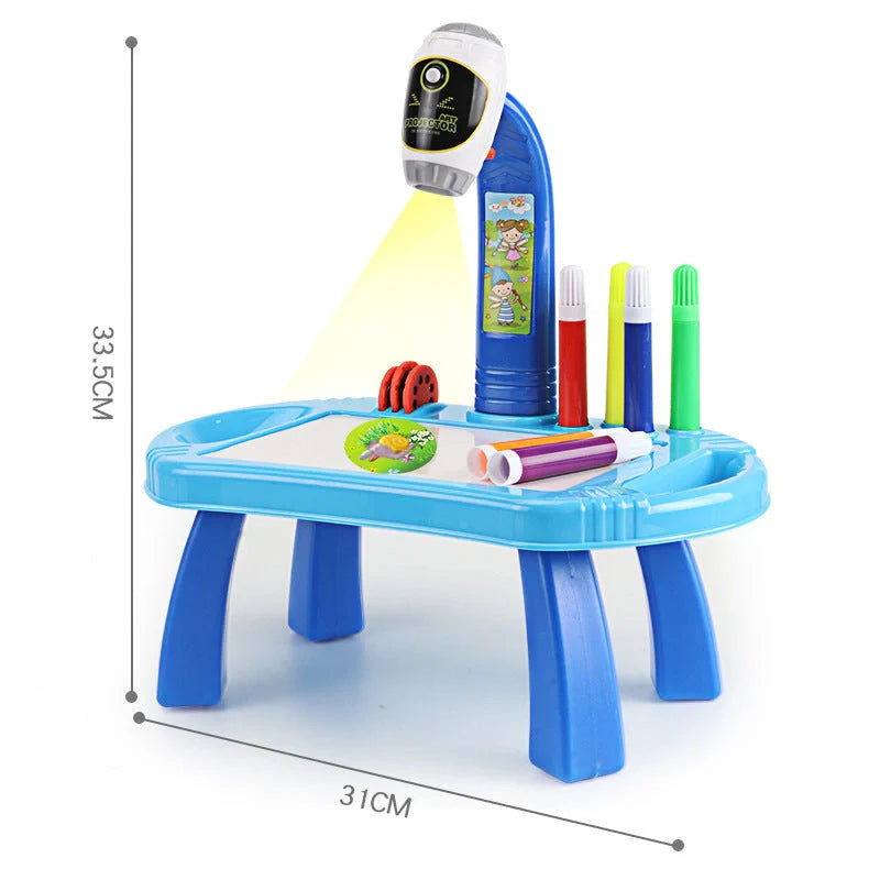 Smart projection painting toy for children, available in pink, black, and blue