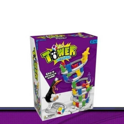 Stackable penguin-themed balance game with colourful plastic pieces for building challenging towers