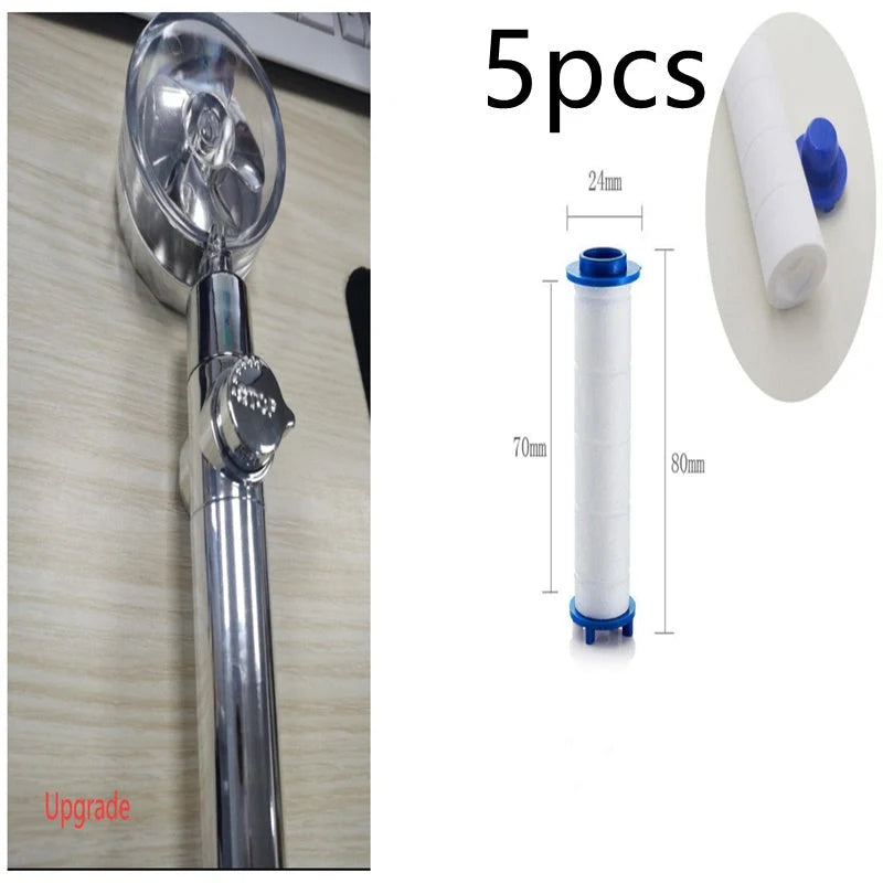 Turbo Propeller Shower Head in various colours with 360-degree fan extension