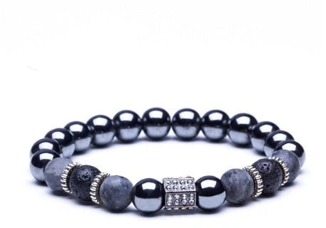 Micro-inlaid crown 6mm matte black and copper bead bracelet with zircon inlay