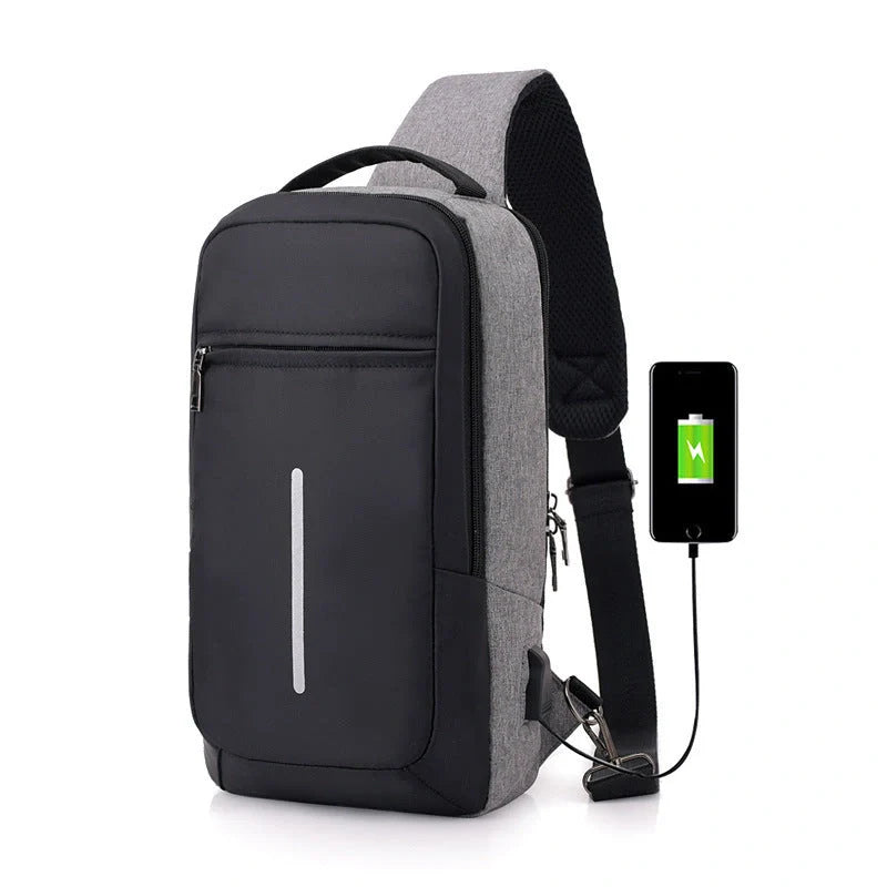 Anti-theft USB charging chest bag in polyester with laptop pocket