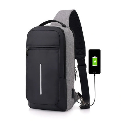 Anti-theft USB charging chest bag in polyester with laptop pocket