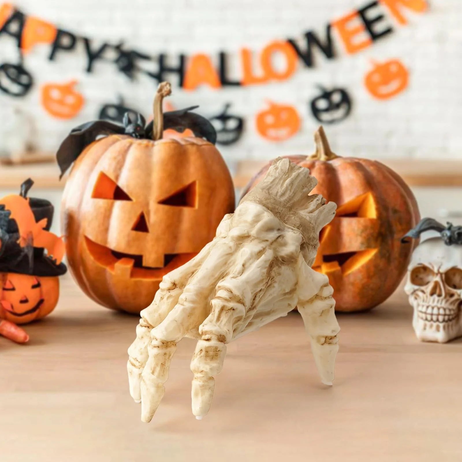 Realistic glowing zombie hand Halloween decoration with spooky sound and movement