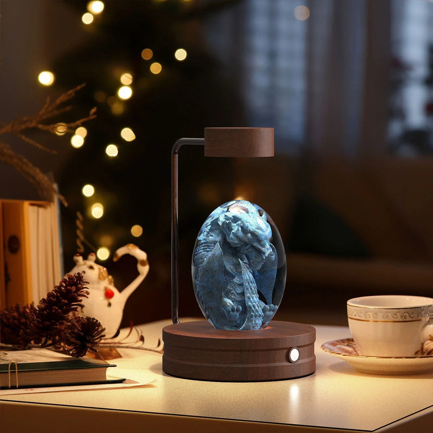 Enchanting crystal ball night light with cosmic designs, creating a warm and soothing ambiance in any room.