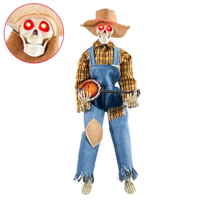 Luminous skeleton figure holding a glowing guitar, creating a captivating Halloween decoration