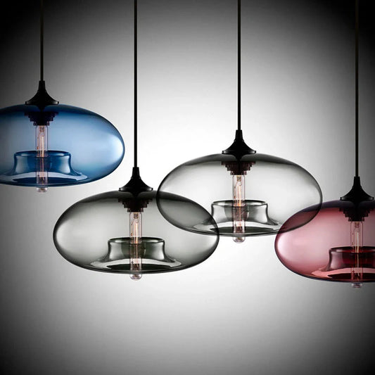 Nordic Modern Loft Pendant Lamp with glass body and aluminium shade in various colours