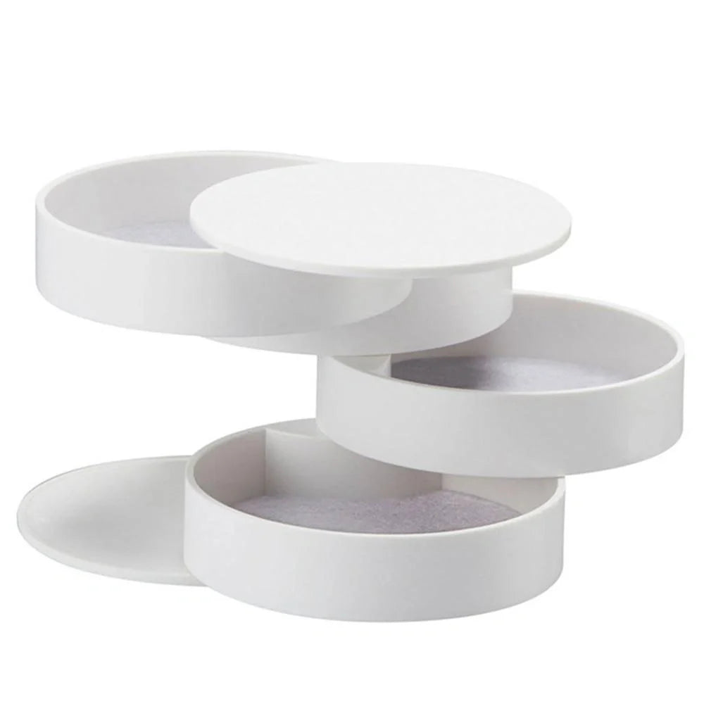 Plastic jewelry box storage container with 360-degree rotation and four-tier organizer
