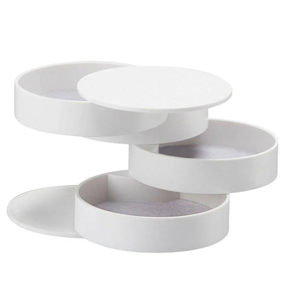 Plastic jewelry box storage container with 360-degree rotation and four-tier organizer