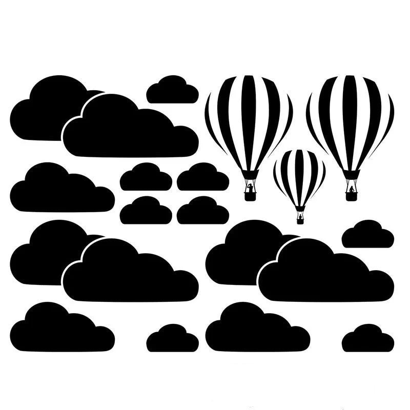 Elegant hot air balloon wall decals in various sizes and colours, perfect for adding a touch of whimsy to any room in your UK home