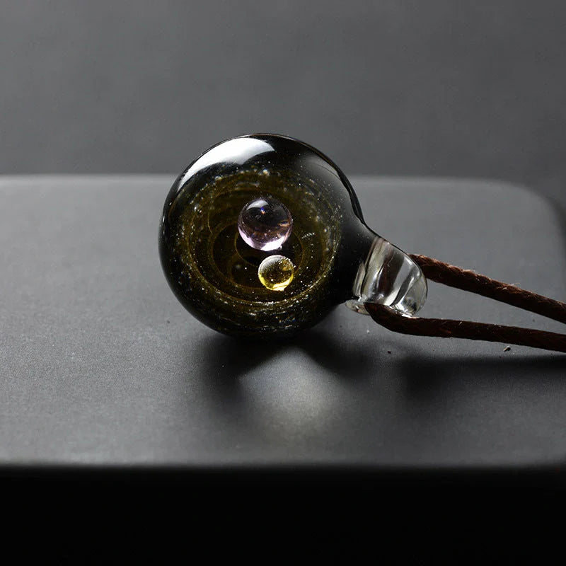 Cosmic Nebula Pendant Necklace with celestial glass ball design