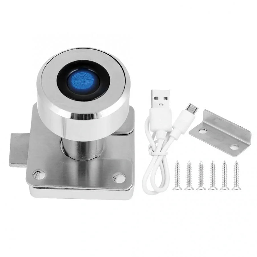 Stainless steel fingerprint drawer lock with USB charging capability
