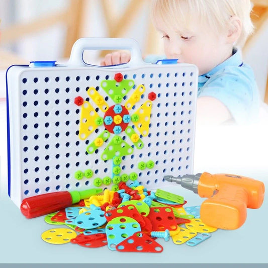 Educational building kit with safe plastic power drill for children aged 3+