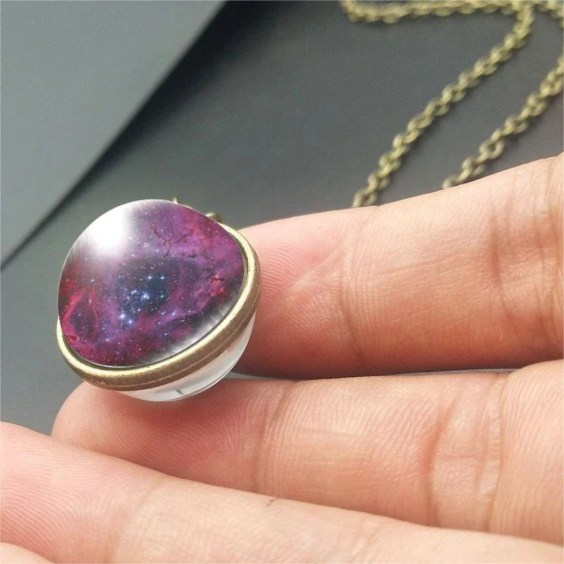 Ethereal Nebula Galaxy Double-Sided Pendant Necklace with Captivating Celestial Patterns