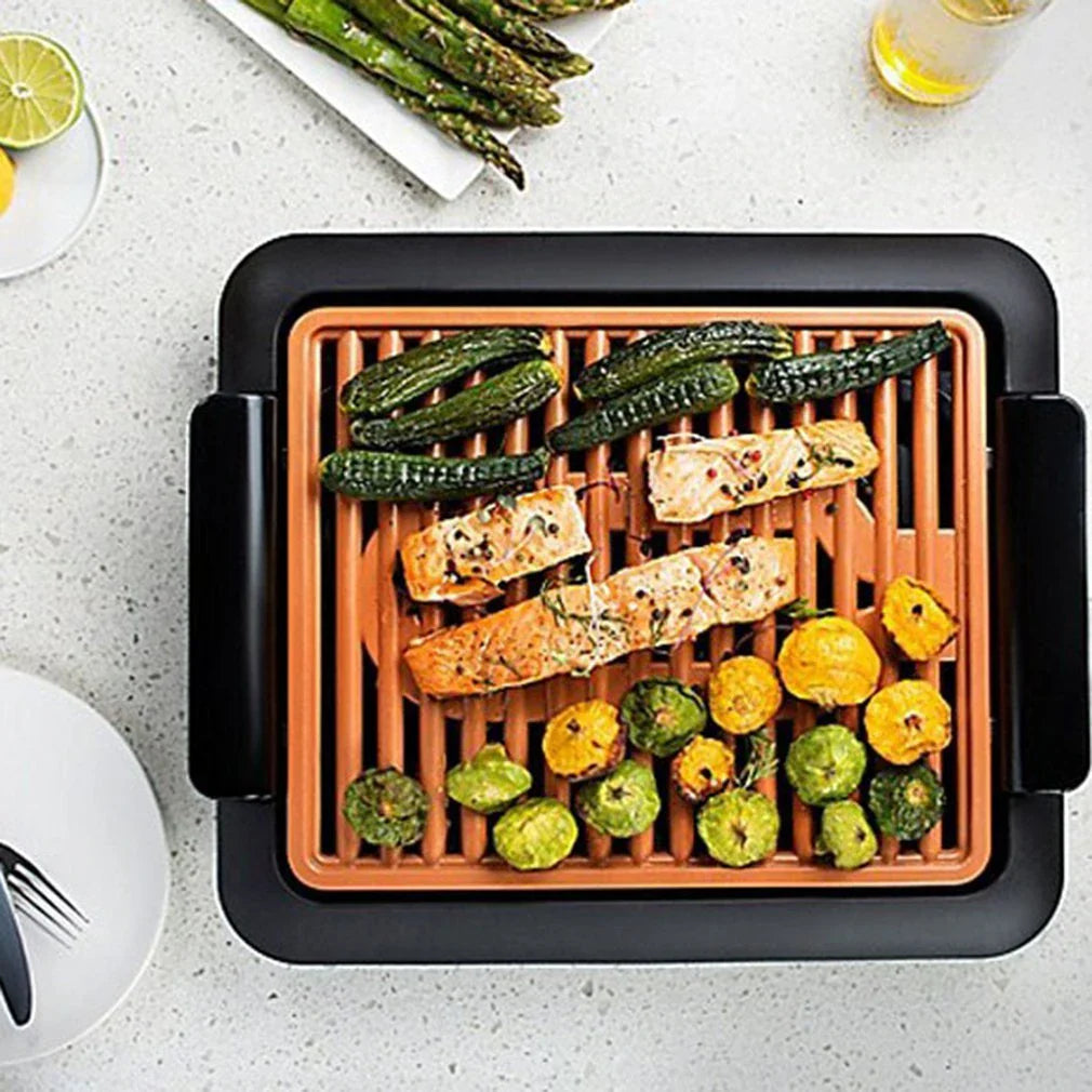Premium nonstick electric grill with temperature control for indoor barbecue-style cooking