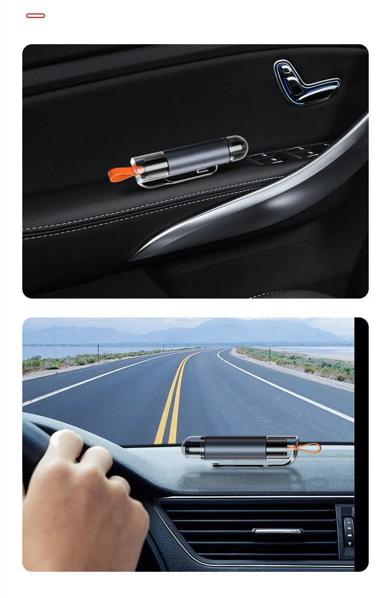 Mini portable car safety hammer in dark blue and Chinese red, compact emergency tool