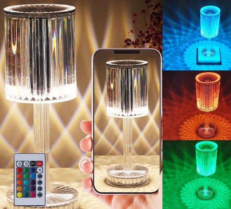 Elegant crystal table lamp with dimmable LED and touch control for home and hotel decor