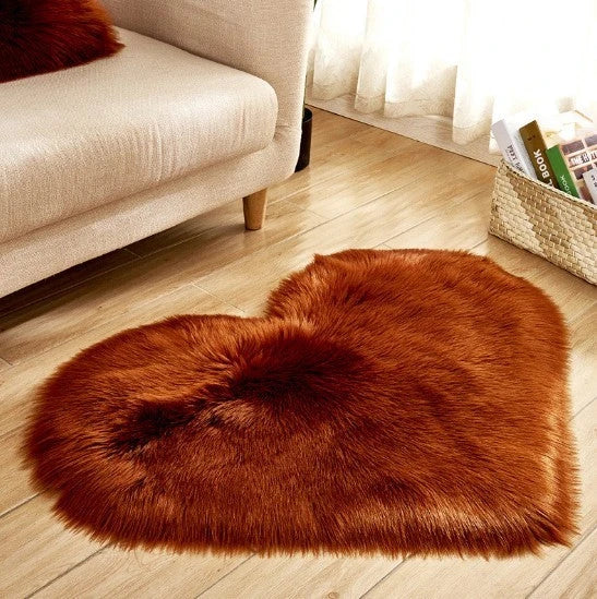 Luxury heart-shaped plush carpet in various colours and sizes, featuring a soft, non-slip design for comfortable home decor