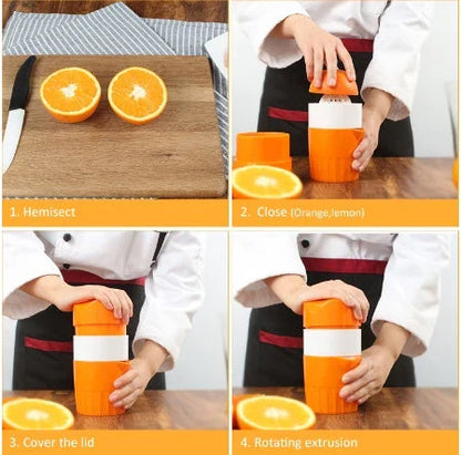 Premium manual citrus juicer with 300ml capacity, made of durable plastic and available in orange and pink colours
