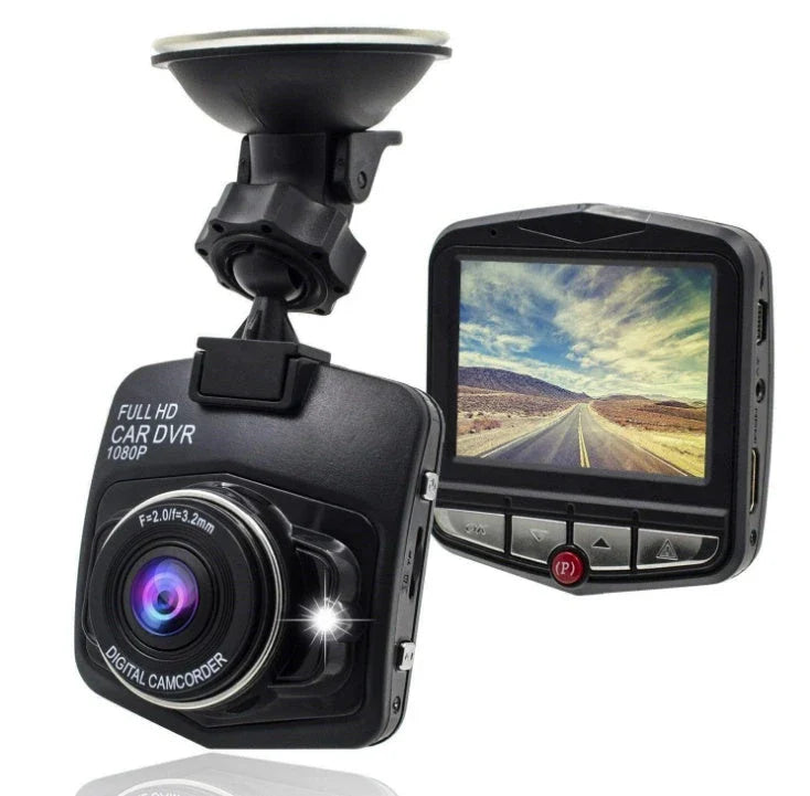 Compact 1080p in-car video recorder with night vision, wide 140-degree angle lens, and high-resolution 2.4-inch LCD display