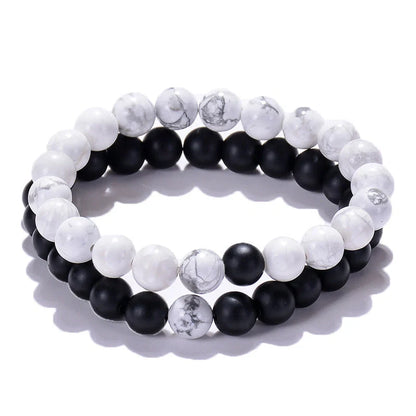 Classic black matte green malachite bracelets with elastic strand for unisex wear