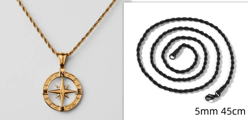 Elegant Stainless Steel Compass Necklace in gold and silver designs