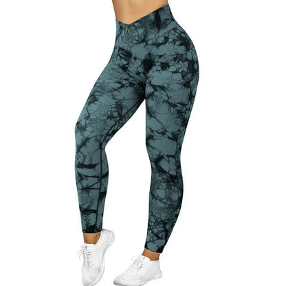 Women's seamless tie-dye leggings with push-up design for yoga and fitness