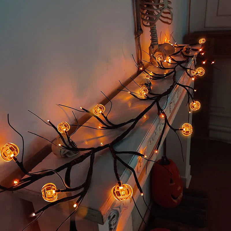 Spooky Halloween vine lights with cartoon bats and pumpkins for festive indoor and outdoor decor