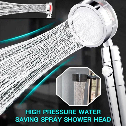 A high-pressure shower head with a stop button, cotton filter, and powerful water pressure for a luxurious bathing experience.