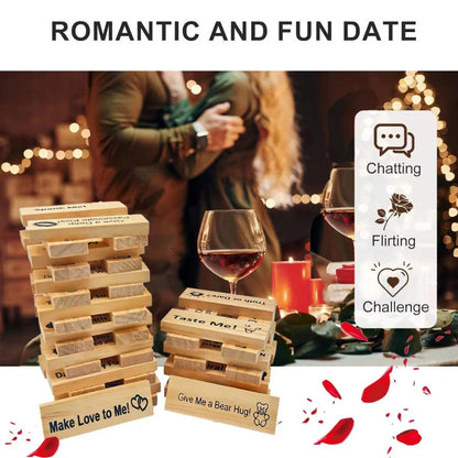 Couple's Intimacy Block Tower Game in natural wood colour, 48 pieces
