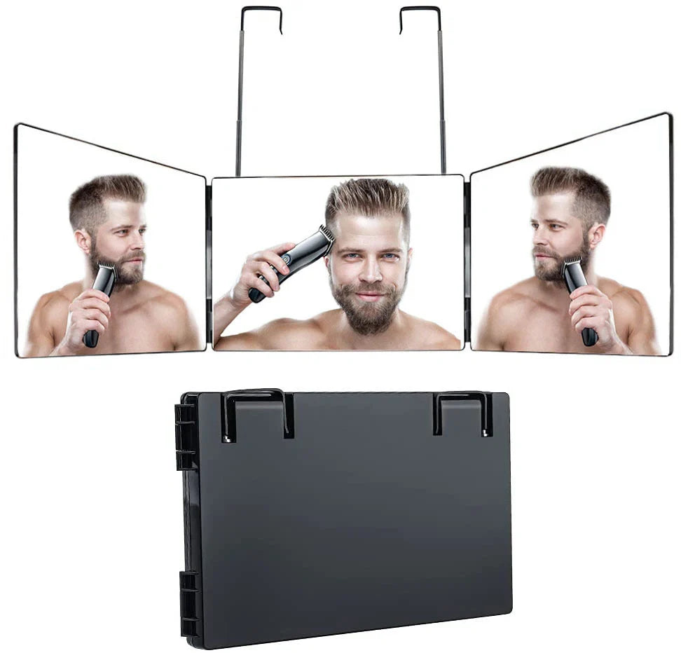 Telescopic Hanging Three-sided Folding Makeup Mirror with 360-degree view