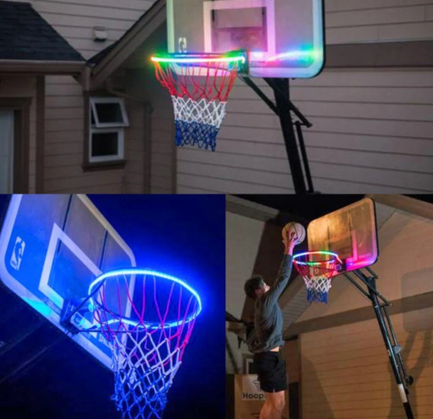 Induction Color Changing Basketball Frame Light attached to a hoop with LED illumination