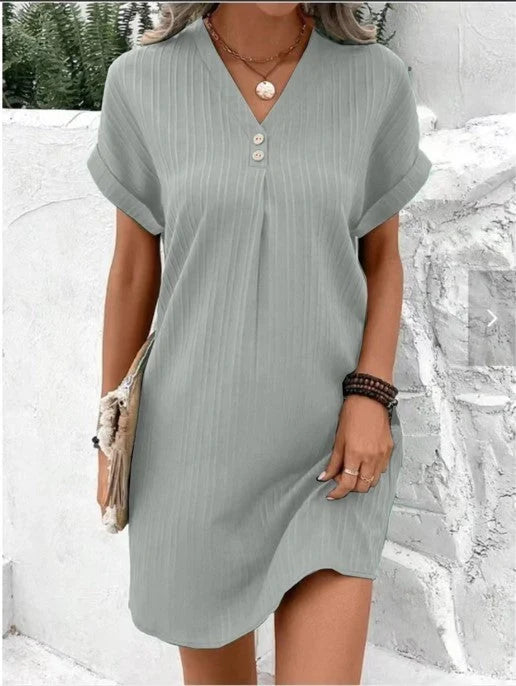 Stylish V-neck short-sleeved women's dress in various colours