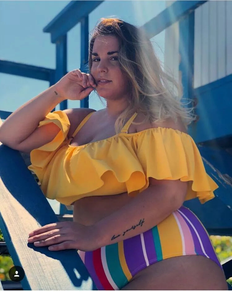 Women's plus size yellow swimsuit with flattering fit