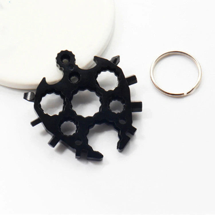 Octagonal Snowflake Universal Tool Card with key ring, 18 functions