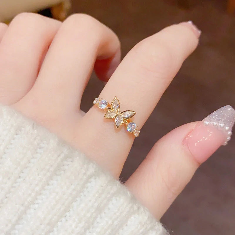 Elegant gold-plated butterfly ring with diamond accents, a sophisticated accessory for the modern UK woman