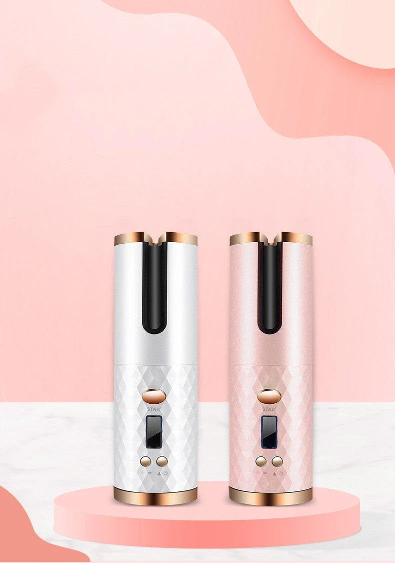 Cordless Automatic Hair Curler with LCD Display for creating salon-quality curls and waves on the go