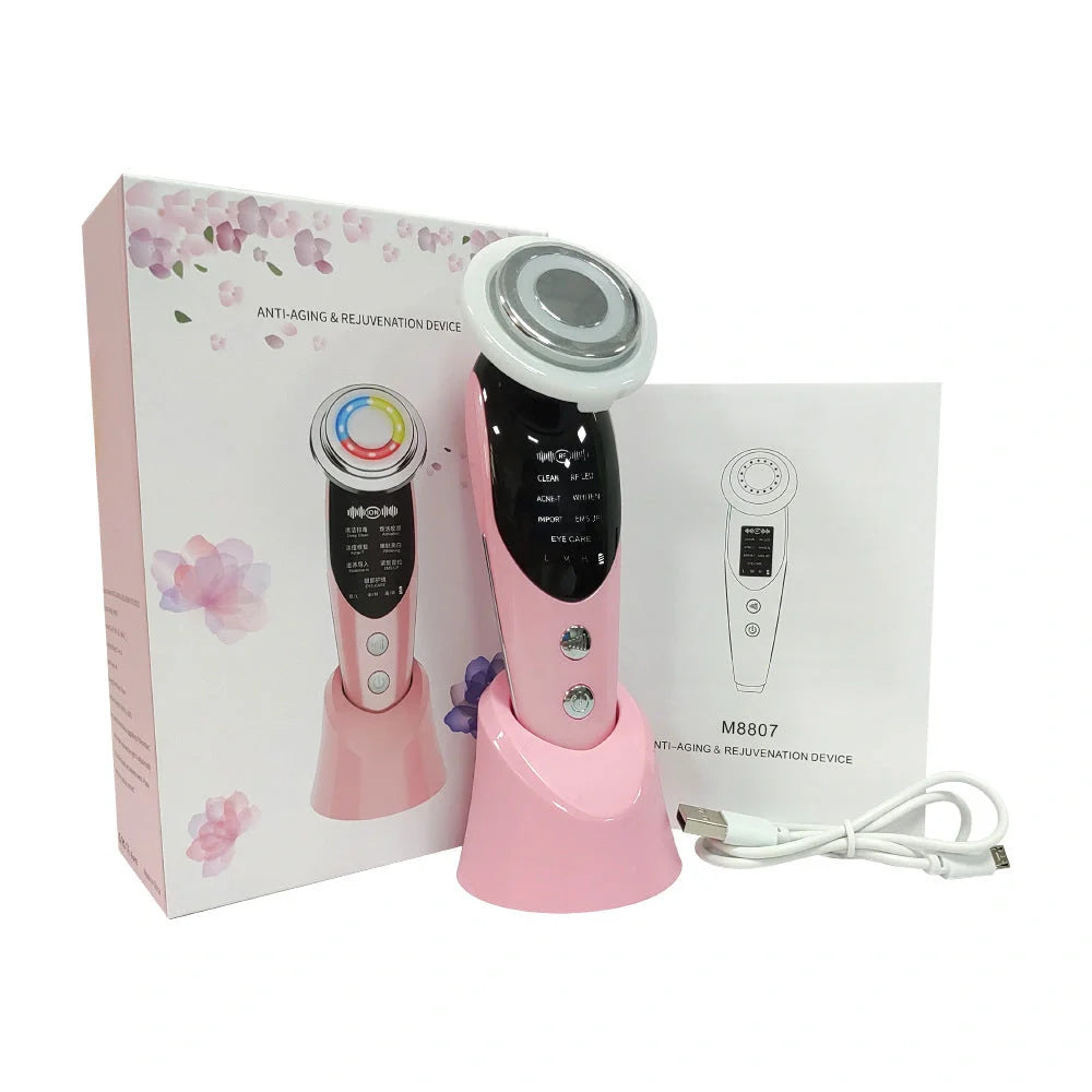 7-in-1 Facial Massager with EMS micro-current and LED light therapy for skin rejuvenation