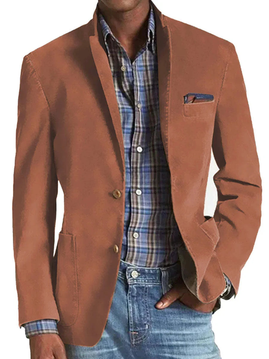 Men's slim fit khaki denim suit with three-pocket design