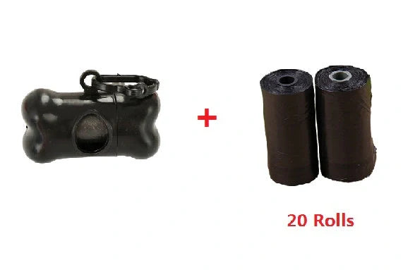 Compact black dog poop bag dispenser box with hook for easy transport