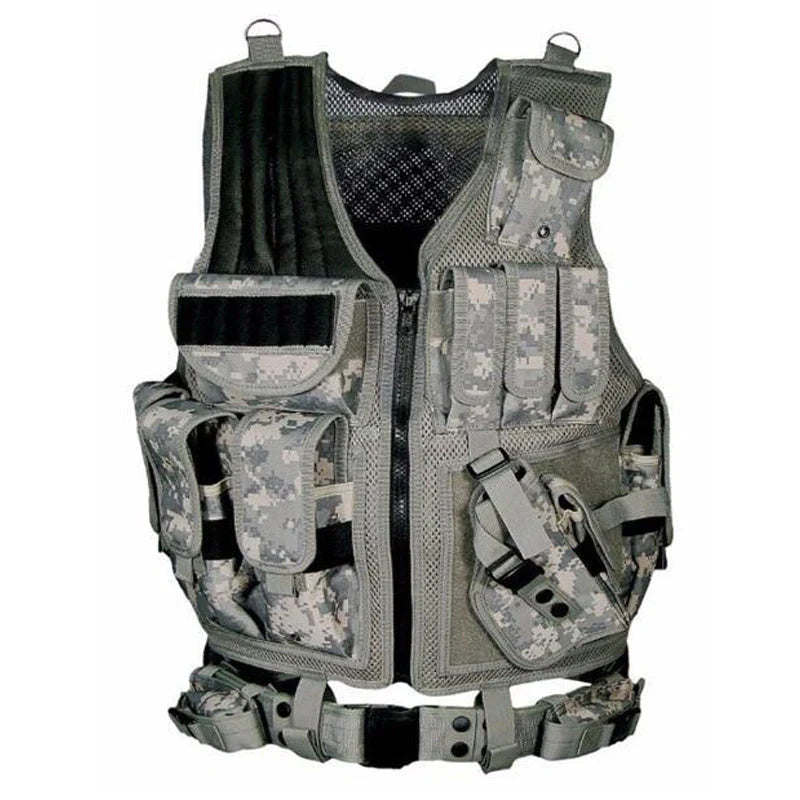 Durable tactical vest for military and outdoor activities with multiple pockets and adjustable straps